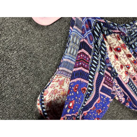 American Eagle Mini Dress Size M Patchwork Multicolor Cold Shoulder Keyhole Neck - Picture 10 of 12